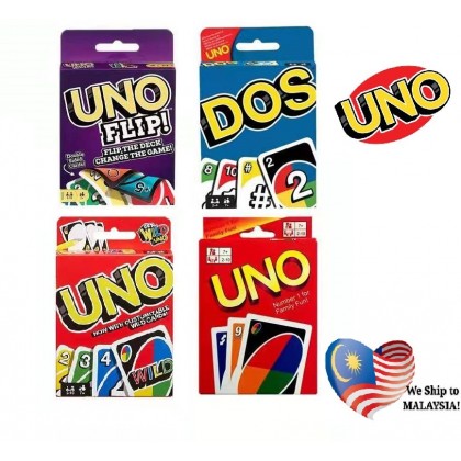 {READY STOCK} Card Games UNO or DOS Playing Card Game For Family Fun 标准优诺卡牌 DOS纸牌 UNO纸牌桌游UNO卡牌 WILD UNO FLIP UNO